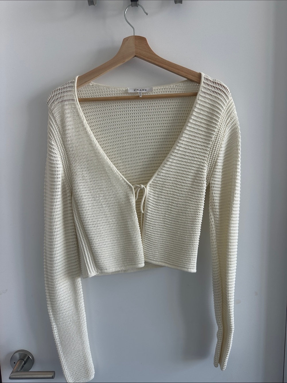 Frame Cream Crochet Tie-Front Cardigan